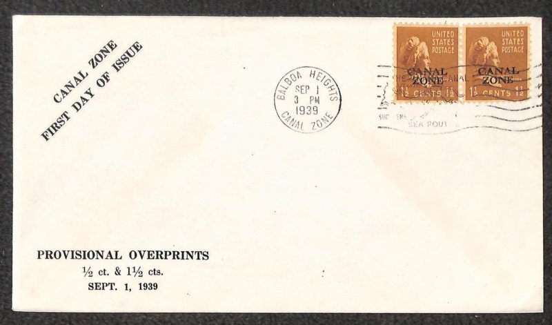 USA CANAL ZONE 119 PREXY STAMP BALBOA HEIGHTS FDC FIRST DAY COVER 1939