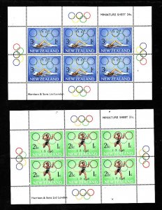 New Zealand-Sc#B75a-76a-two Unused NH sheets-Sports-Olympic Rings-id#1-1968-