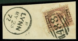 SG 48 ½d rose-red plate 9 lettered ML. Very fine used on small piece tied...