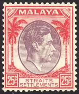 Straits Settlements Sc# 246 MH 1937-1941 25¢ rose red & violet KGVI 
