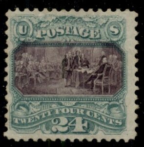 US #120a, 24¢ green & violet, Without Grill, hinged, PF cert (2), Scott $14,000+