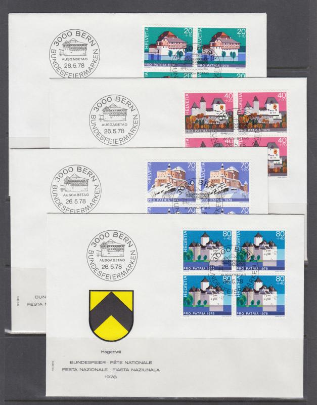 Switzerland Sc B439-B478 FDC. 1976-80 semi postals 10 cplt sets in blocks, VF