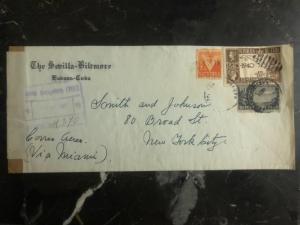 1942 Habana Cuba Airmail Censored cover to New York USA Victory Stamp