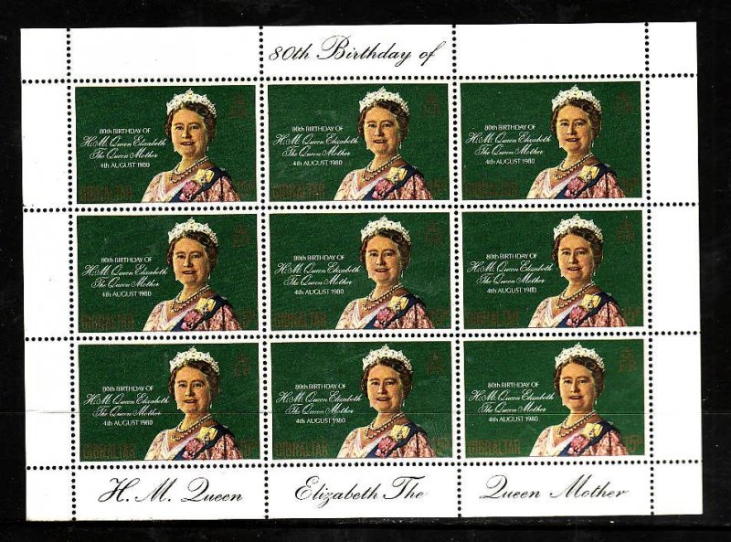 Gibraltar-Sc#393-unused NH sheet-Queen Mother-80th Birthday-1980-