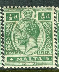 MALTA; 1914-21 early GV issue fine Mint hinged shade of 1/2d. value