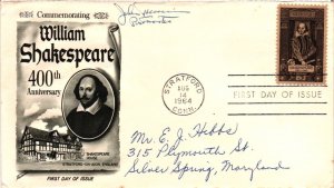 #1250 William Shakespeare – AUTOGRAPHED BY POSTMASTER – Fleetwood Cachet