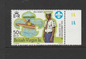 British Virgin islands 1982 Scouts 50c Wmk Crown to Right of CA, UN/MNH Marginal