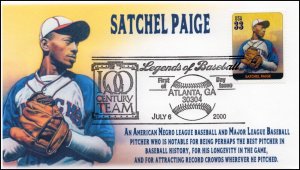 AO 3408P, 2000, Legends of Baseball, FDC, Add On Cachet, Satchel Paige, SC 3408p 
