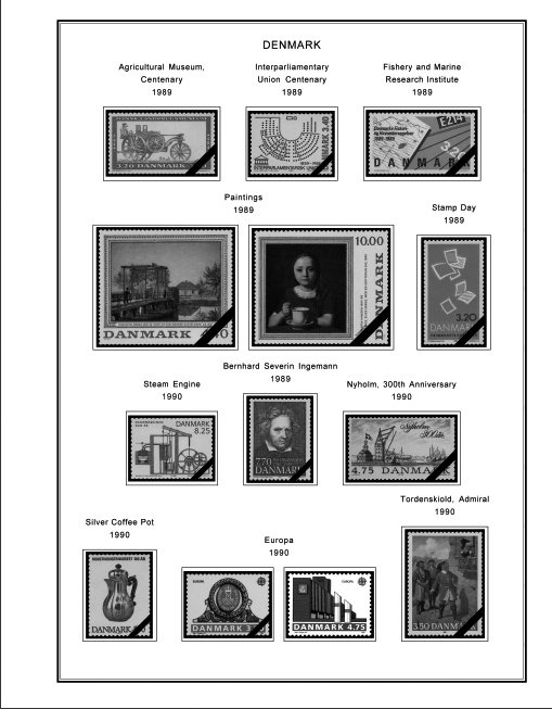 DENMARK 1851-2010 STAMP ALBUM PAGES (186 PDF b&w illustrated pages)