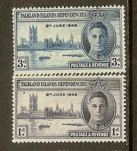 Falkland Islands Dependencies, Scott #'s 1L9-1L10, Peace Issue, MH