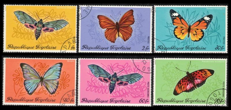 TOGO 1977 #756-759 #C139-C140 COMPLETE USED SET OF 6 BUTTERFLIES & MOTHS