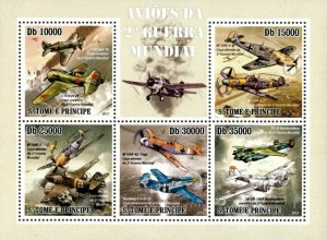 Sao Tome 2010 - Planes of World War II, Aviation - Sheet of 5 - MNH