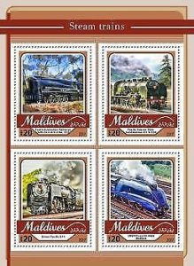 2017 Maldives Mnh. Steam Trains. Michel Code: 6838-6841  |  Scott Code: 3840