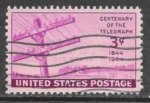 USA 924: 3c  Telegraph Wires and Morse's First Transmitted Words, used, F-VF