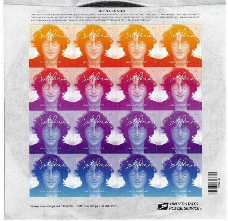 John Lennon - Stamps Imagine Sheet of 16 Current Rate Stamps Scott 5315