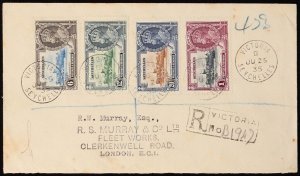 SEYCHELLES 1935 Registered cover franked KGV Silver Jubilee set. To England.