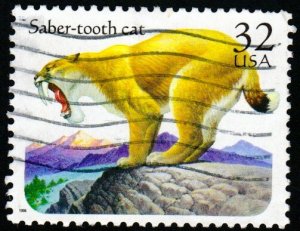 SC# 3080 - (32) - Prehistoric Animals  Saber-tooth cat - USED Single