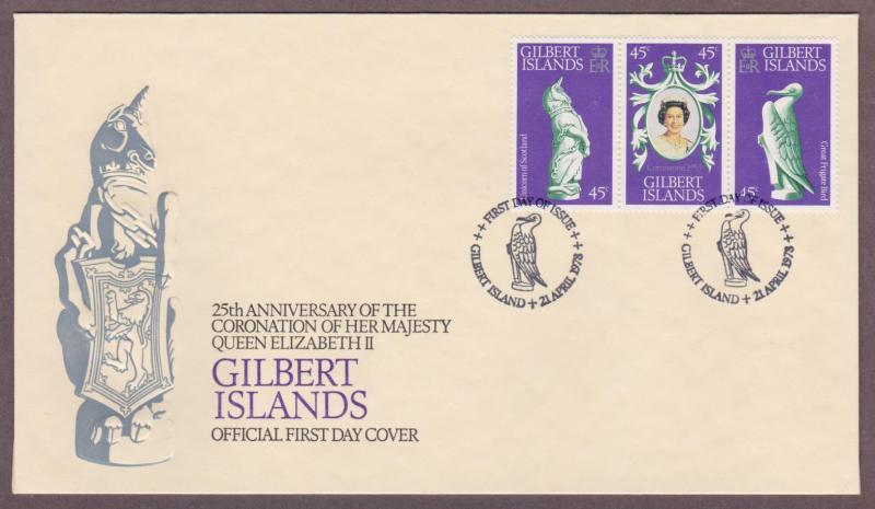 Gilbert Islands # 312 a-c , 25th Anniversary Coronation QEII FDC - I Combine S/H