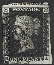 GB 1  1840  penny black  3 margin   blk MC cancel