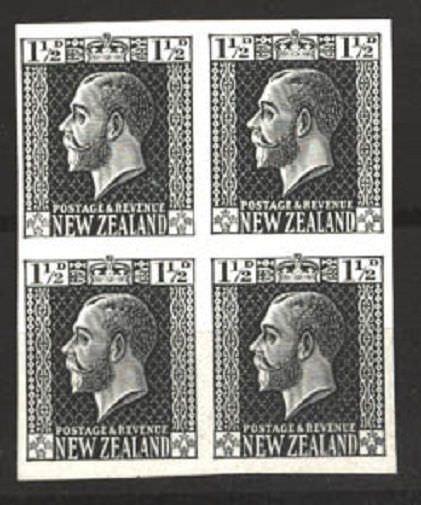 NEW ZEALAND GV surface printed 1½d plate proof in black imperf block.......81175