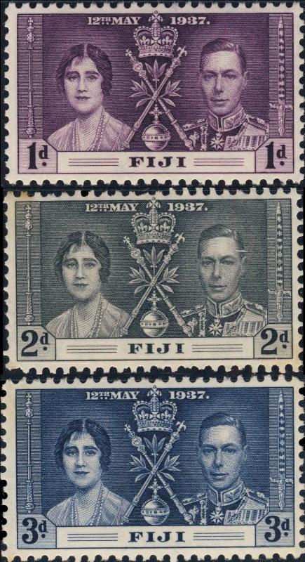 FIJI - 1937 SG 246/248 KGVI CORONATION SET of 3 - Mint * (MOGH / MM faults) 