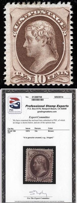 US Sc 150 Unused Original Gum Hinged PSE Cert