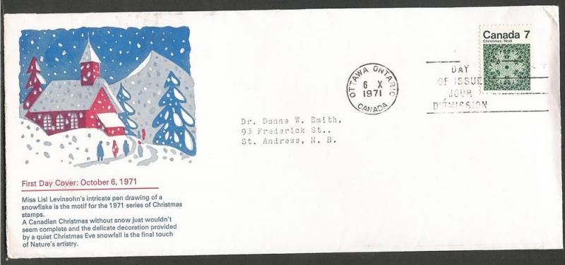 Canada 555 FDC. 1971, Christmas, Snow Flakes