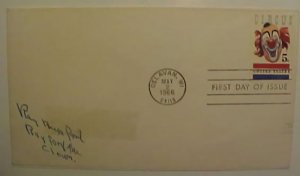 US AUTOGRAPH CLOWN ON 1966 FDC