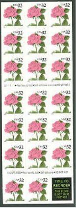2492a 32c Pink Rose, Conv Pane of 20 1995
