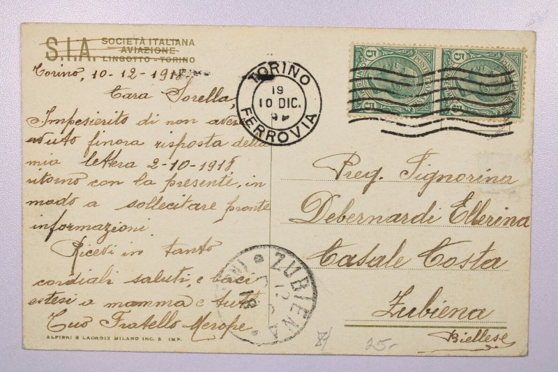 Italy 1918 Post Card Torino to Zubiena - L39236