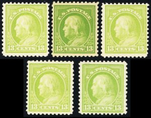 513, Mint VF NH 13¢ GROUP OF FIVE Franklin's CV $105.00 * Stuart Katz