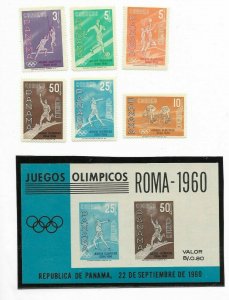 PANAMA 1960 OLYMPIC GAMES ROMA 1960 SET + SS MNH Scott 433/4, C234/7a