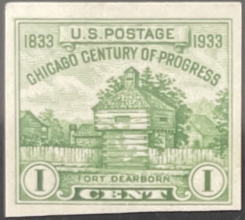 Scott #730A 1933 1¢ Century of Progress Fort Dearborn single unused hinged