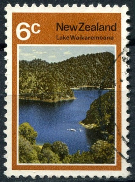 New Zealand Sc#507 Used, 6c brn & multi, Scenery 1972 - Lakes (1972)