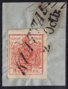 Austria - 1854 - Scott #3e - used - KLATTAU pmk - printing variety