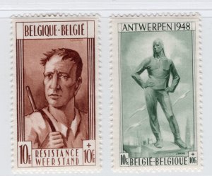 BELGIUM 1948 MONUMENTS IN ANTWERP AND LIEGE SEMI POSTAL SET B460-B461 PERFECT MH