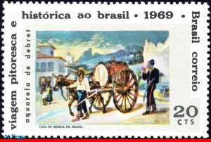 1141 BRAZIL 1969 DEBRET WATERCOLOR, PAINTINGS, ART, MI# 1234 RHM C-654, MNH
