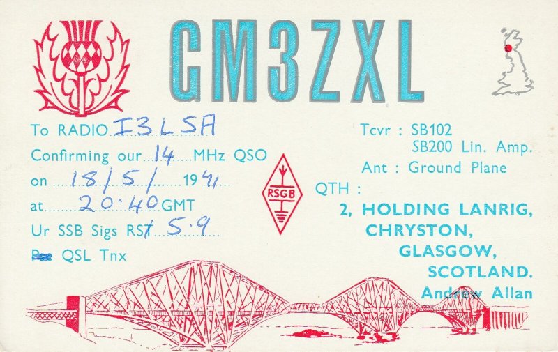 8654 Amateur Radio QSL Card  GLASGOW SCOTLAND