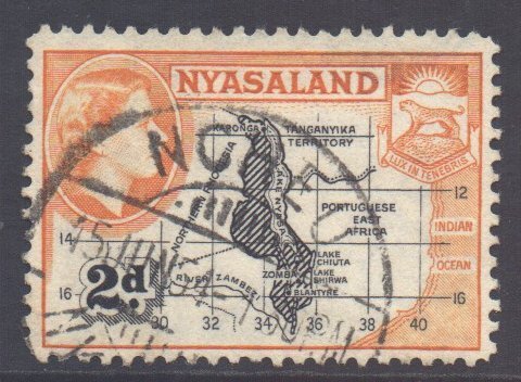 Nyasaland Scott 100 - SG176, 1953 Elizabeth II 2d used