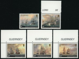 GUERNSEY Sc 325-29 VF/MNH INSCRIPTION MARGINS* 1986 Sailing Ships-COMPLETE SET
