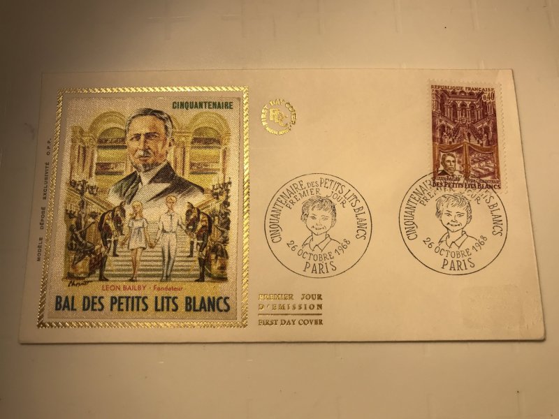 France Colorano silk FDC, 26 oct. 1968, Cinquantenaire des petits lits blancs