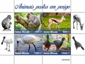 Guinea-Bissau - 2020 Endangered Species - 4 Stamp Sheet - GB200406a