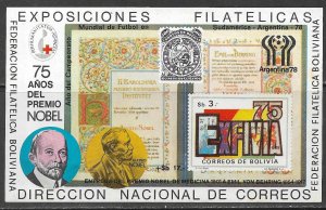 BOLIVIA 1978 NOBEL PRIZE Anniversary Souvenir Sheet Sc 576 Footnote MNH