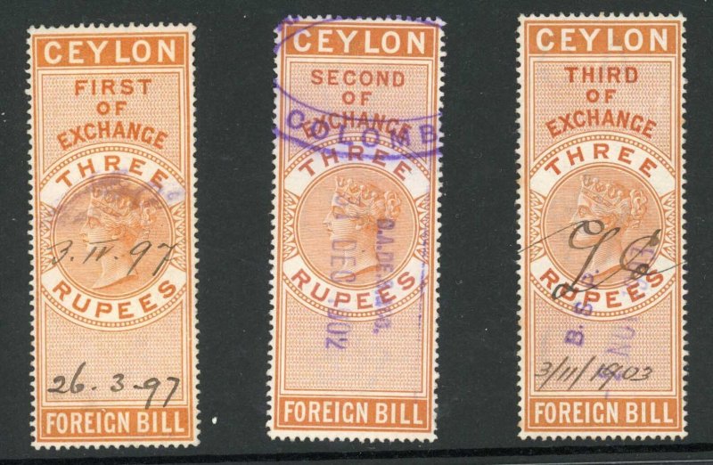 Ceylon Foreign Bill BF32 3r Orange 1st 2nd and 3rd Exchange