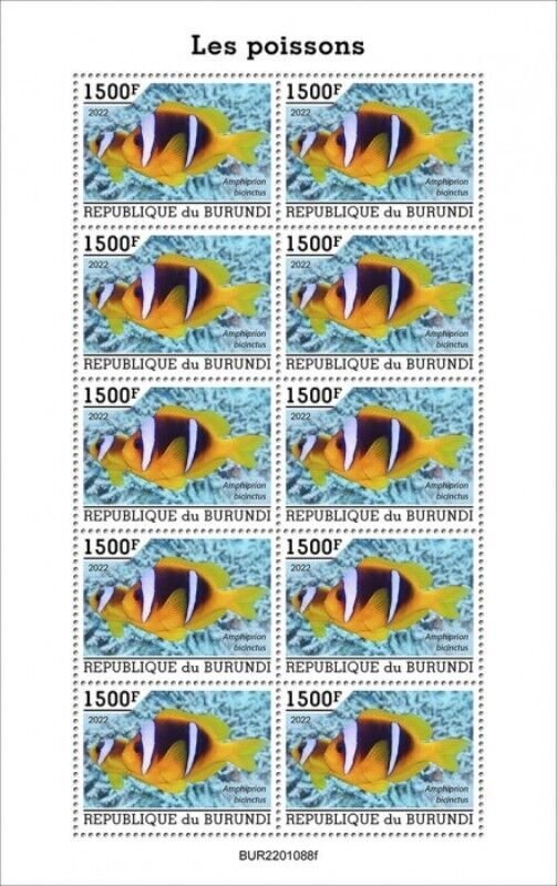 Burundi - 2022 Red Sea Clownfish - 10 Stamp Sheet - BUR2201088f