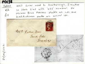 GB Yorks Cover MALTON 495 Numeral Scarborough 1d Red 1857{samwells}PD138