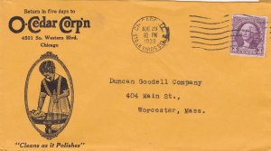 U.S. O-CEDAR CORBIN Chicago 1933 Lady Polishing Illustrated Stamp Cover Rf 47385