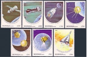 Nicaragua 1344-1350, MNH. Michel 2497-2503. Space anniversaries 1984.