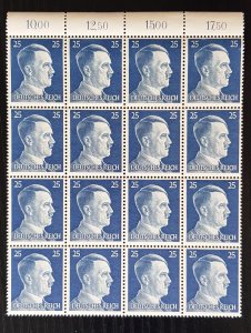 GERMANY THIRD 3RD REICH ORIGINAL 1941 ADOLF HITLER 25Pf STAMP BLOCK MNH