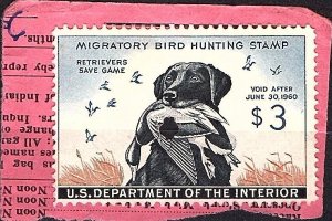 USA 1959 Scott RW26 Hunting Permit Mallard Duck scv $15.00 on piece